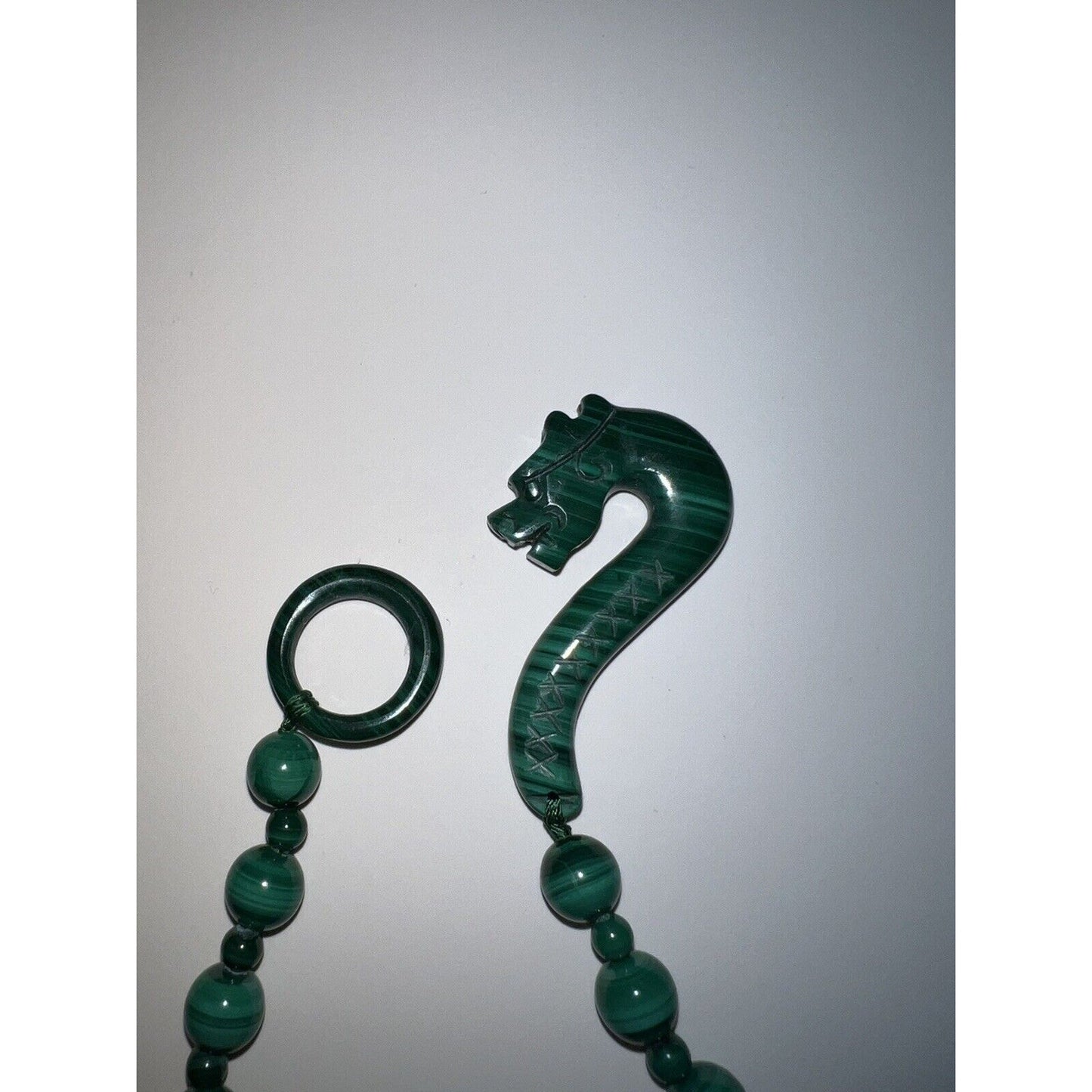 Vintage Malachite Necklace With Dragon Hook