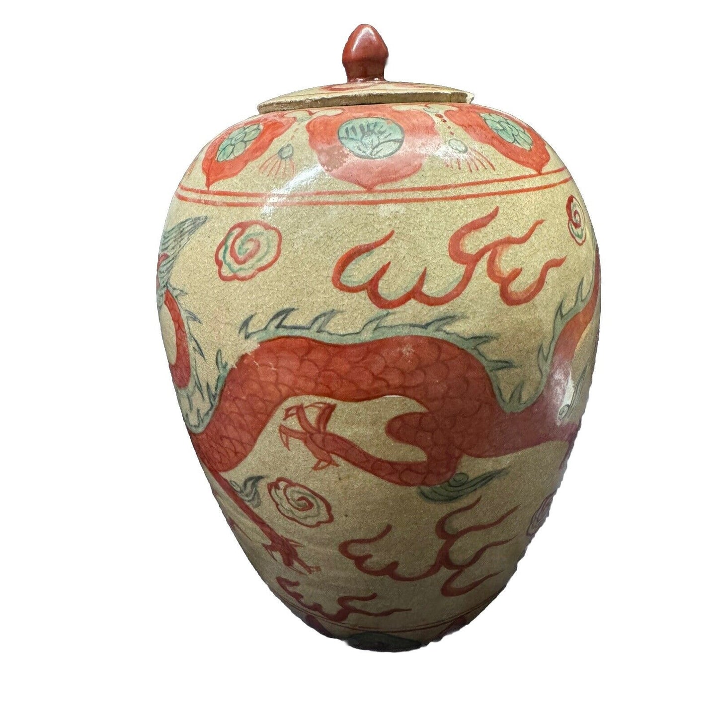 Vintage Chinese Dragon Pot Vase With Lid