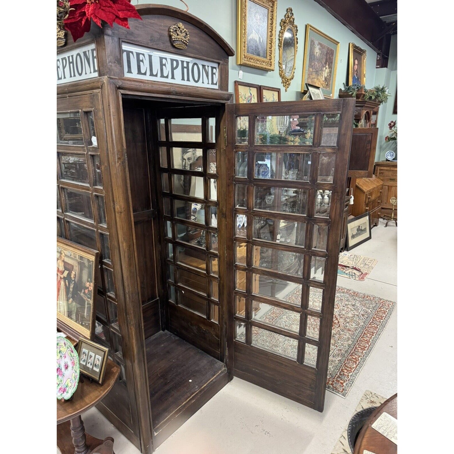 Vintage Geniune Handcrafted Replica Telephone Booth Original Beveled Glass