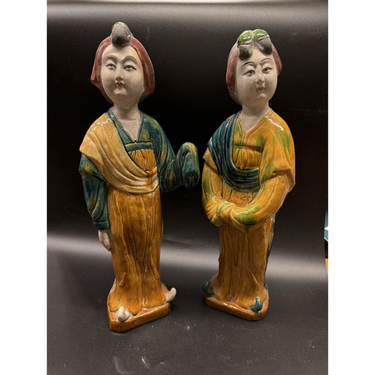 Antique Large Pair Sancai Figurines 19th Century Tang Dynasty Chinese Pottery