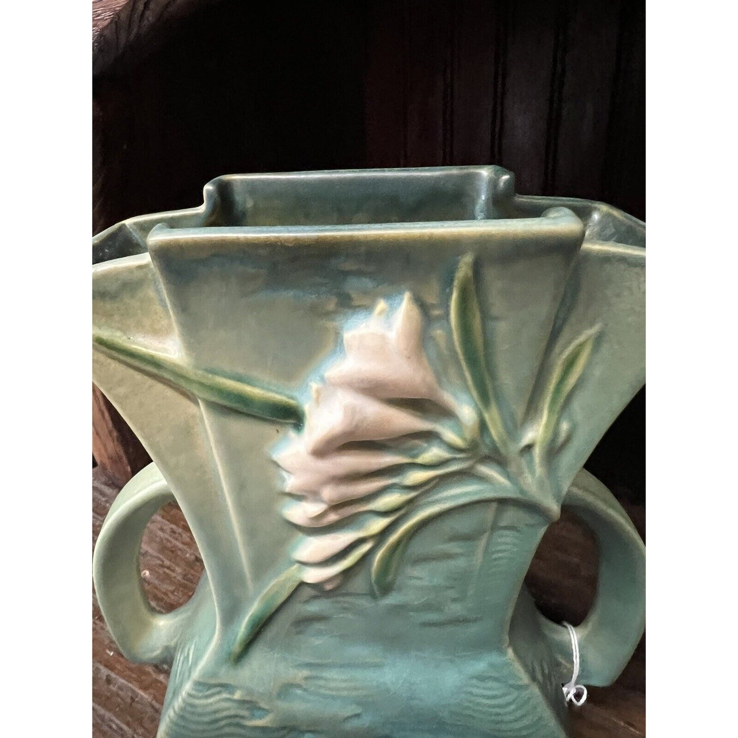 1945 Roseville USA Freesia Green 200-7 Double Handle Vase