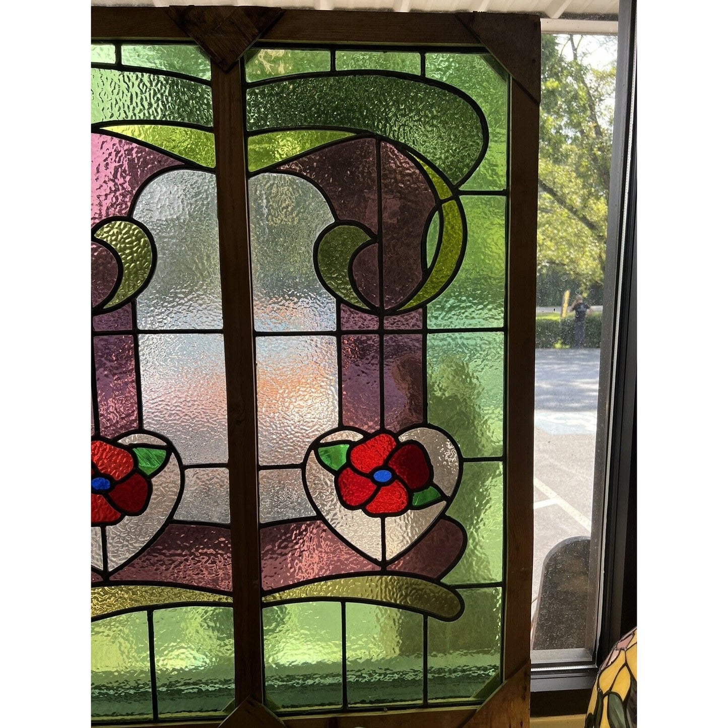 Art Nouveau Leaded Stained Glass Window