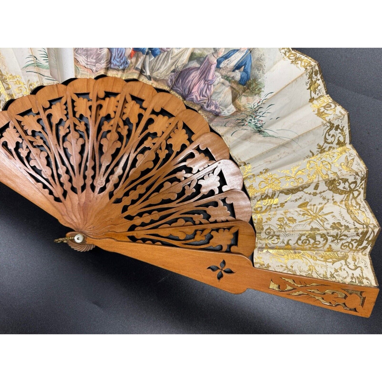 1800s Antique Large Hand Painted Folding Fan