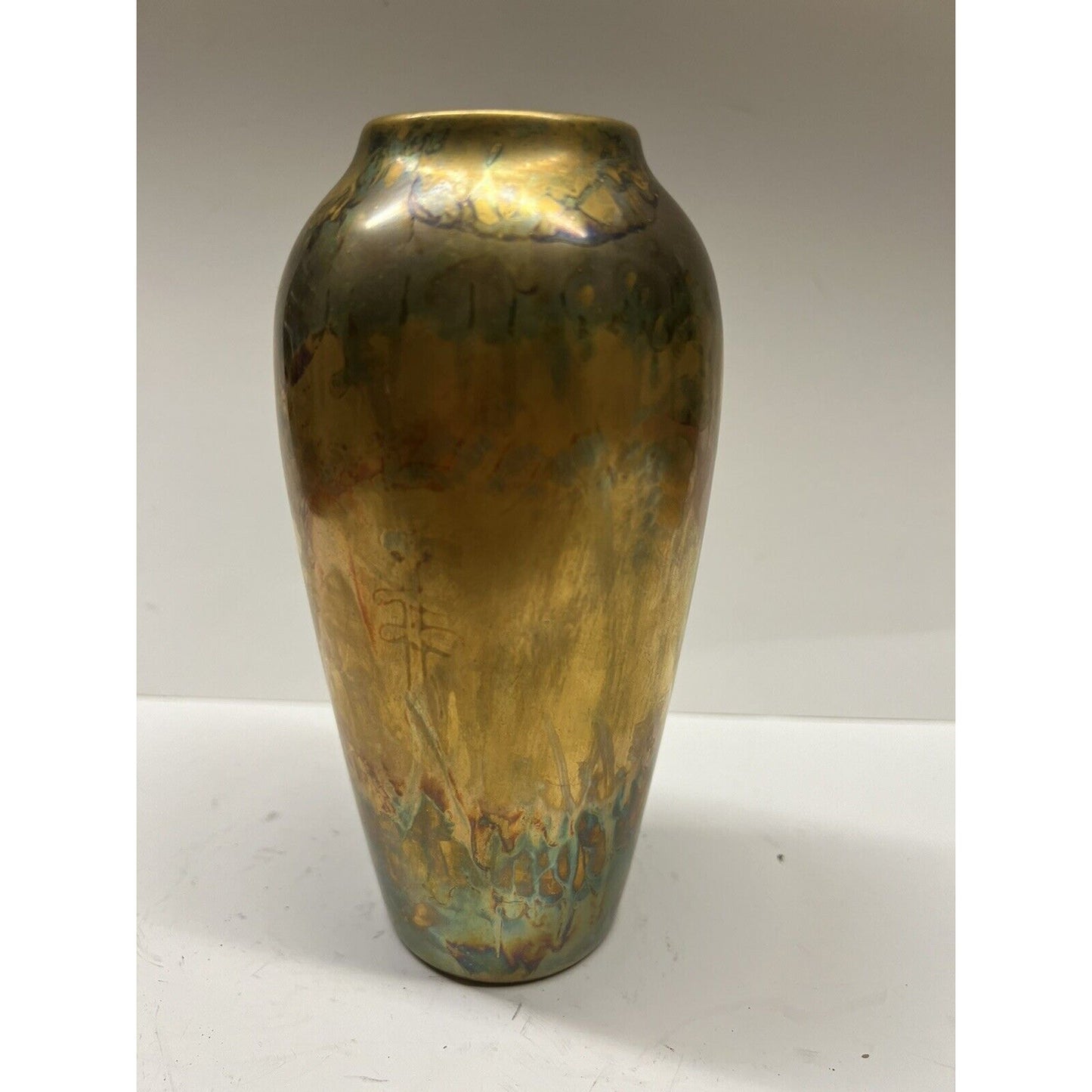 Glazed Gold Gild Hand Painted Vase 7” Tall