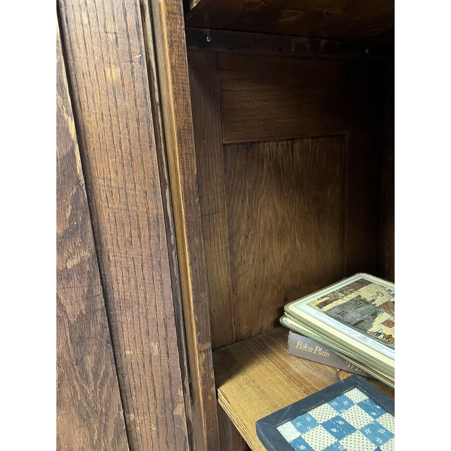 Antique Tall Double Door Oak Hutch Cabinet 7ft tall 53inch wide