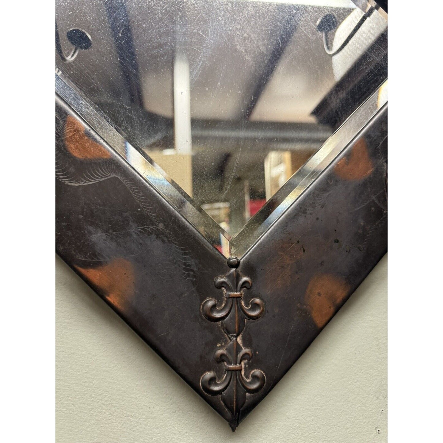 Late 19th Century Copper Flash Beveled Mirror With Coat And Hat Racks