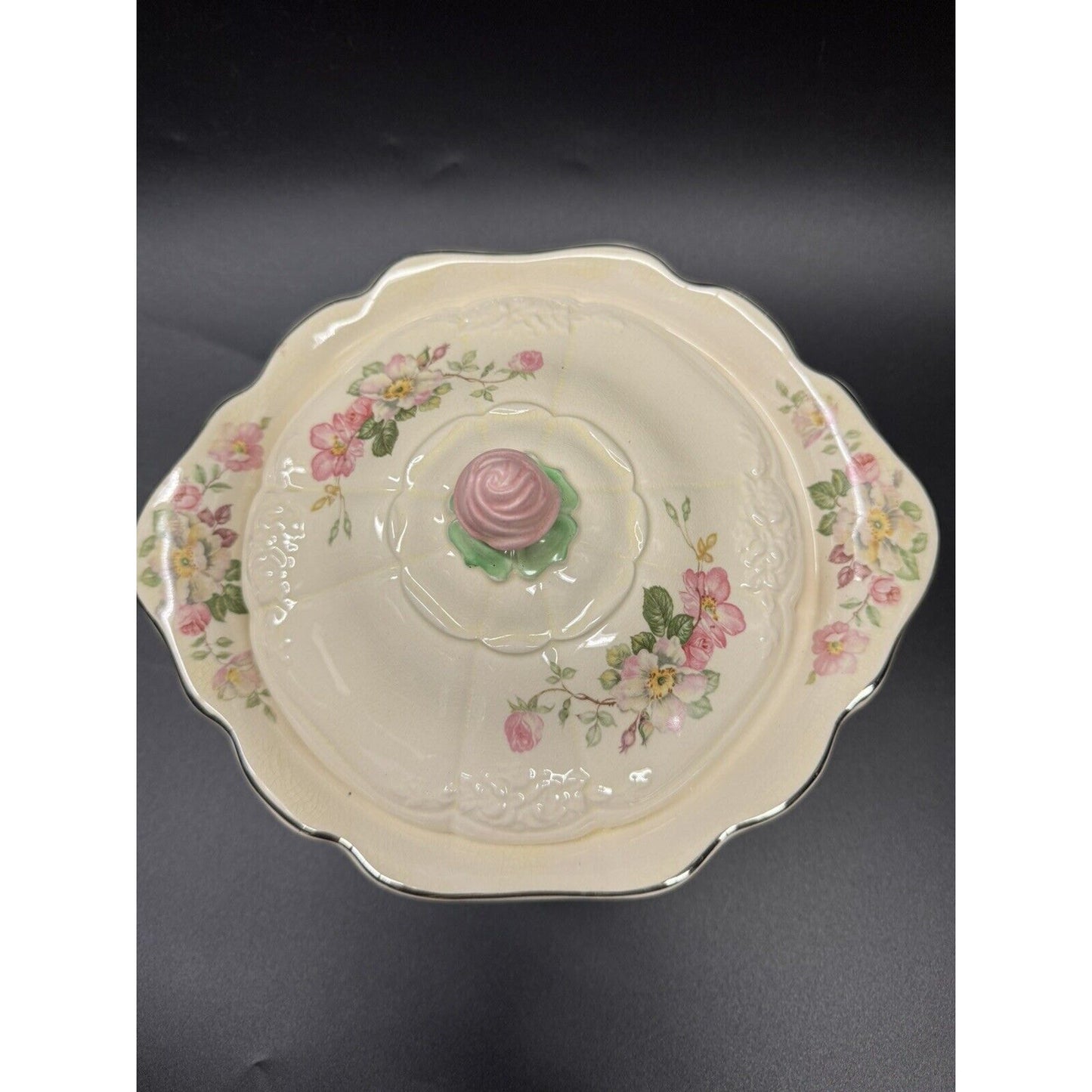 Vintage Taylor Smith Taylor China Covered Bowl With Lid Pink Flowers