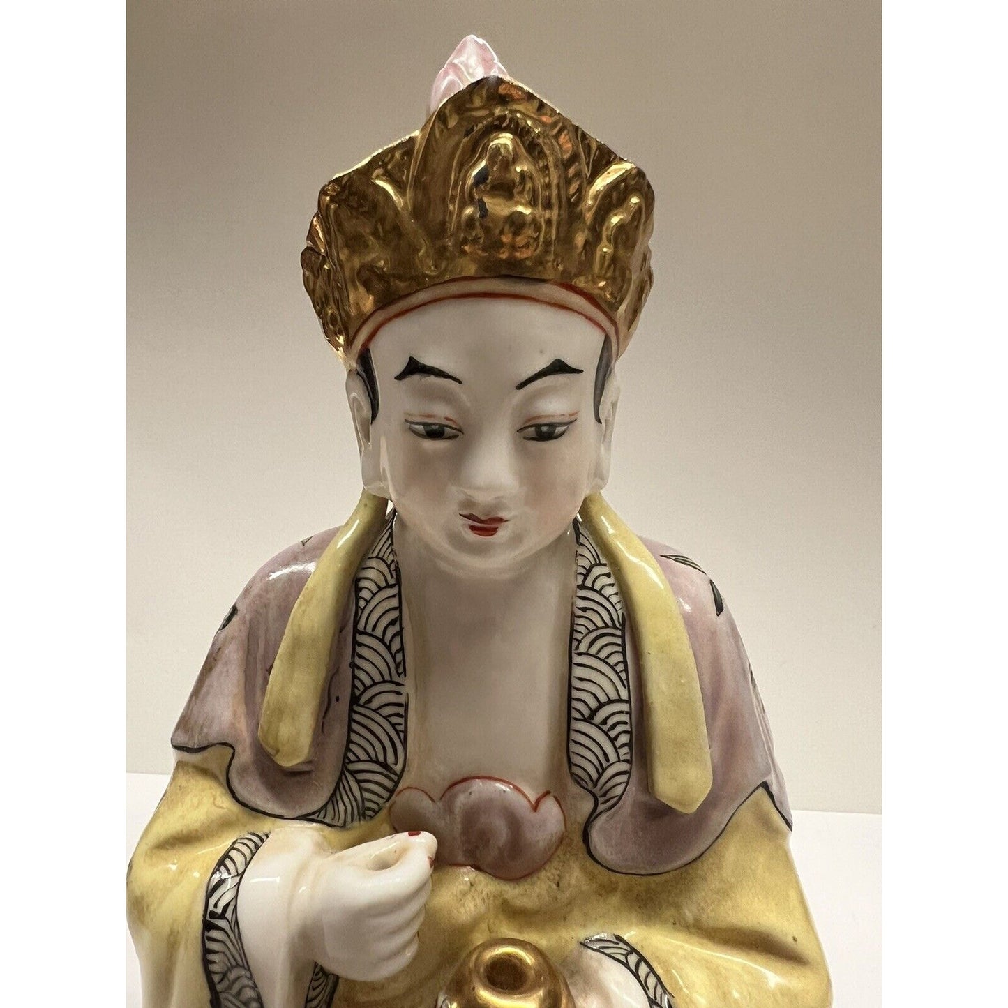 Vintage Guan Yin Buddha Sculpture With Gilding