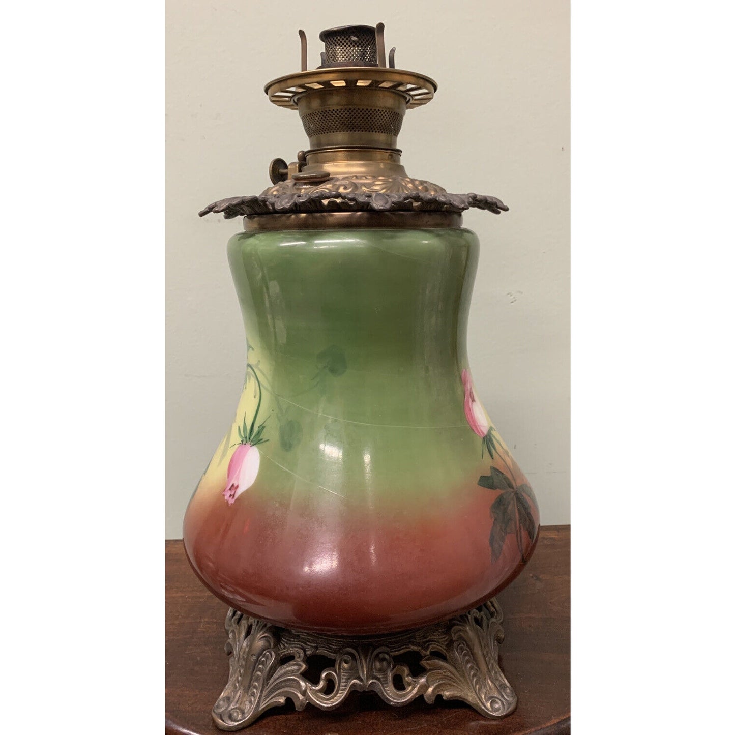 Victorian 1800s Handpainted Oil/ Kerosene Lamp with Royal Burner GWTW LAMP