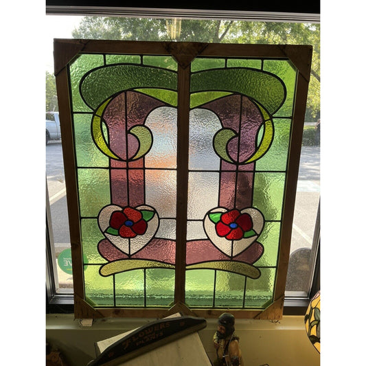 Art Nouveau Leaded Stained Glass Window