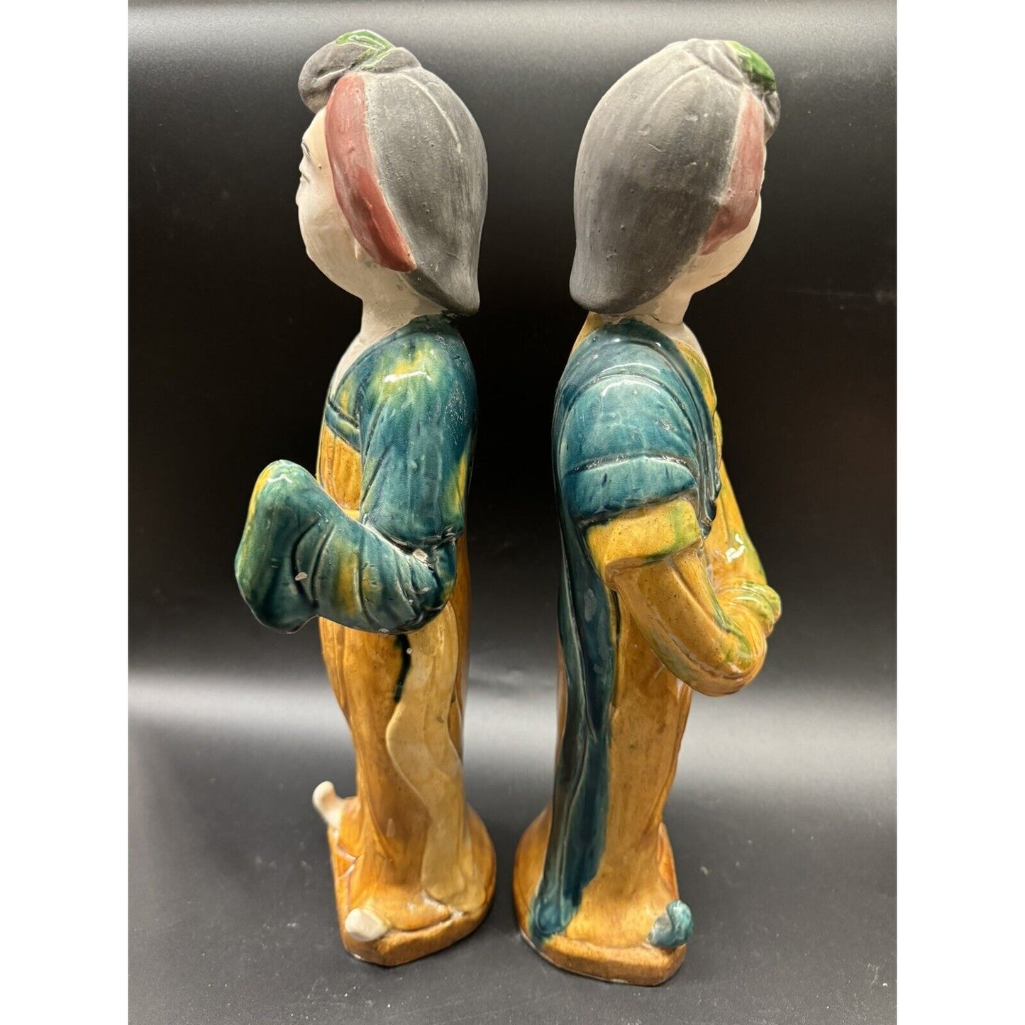 Antique Large Pair Sancai Figurines 19th Century Tang Dynasty Chinese Pottery