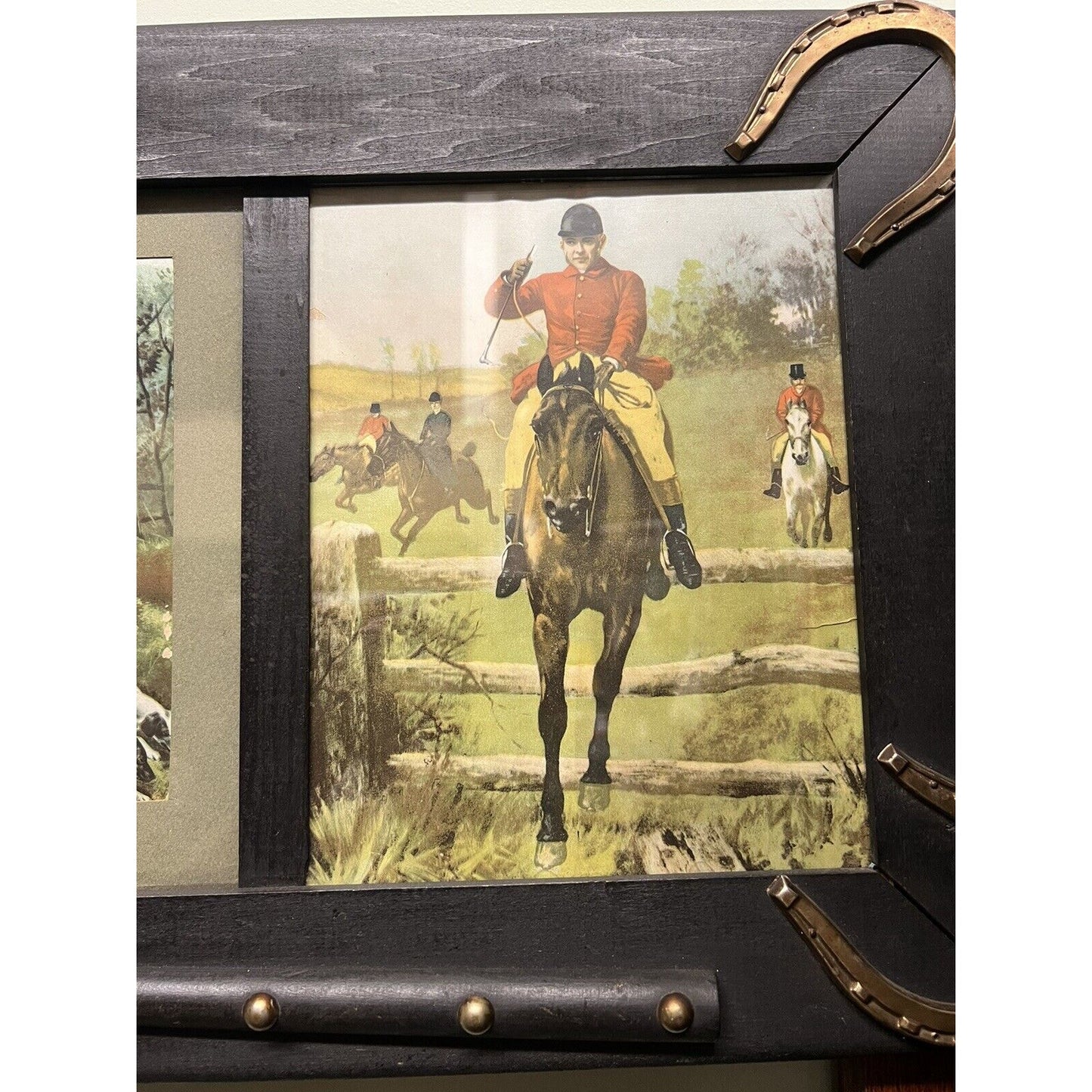 Late 1800s Triptych Litho Print Of Fox Hunting Scenes Unique Frame