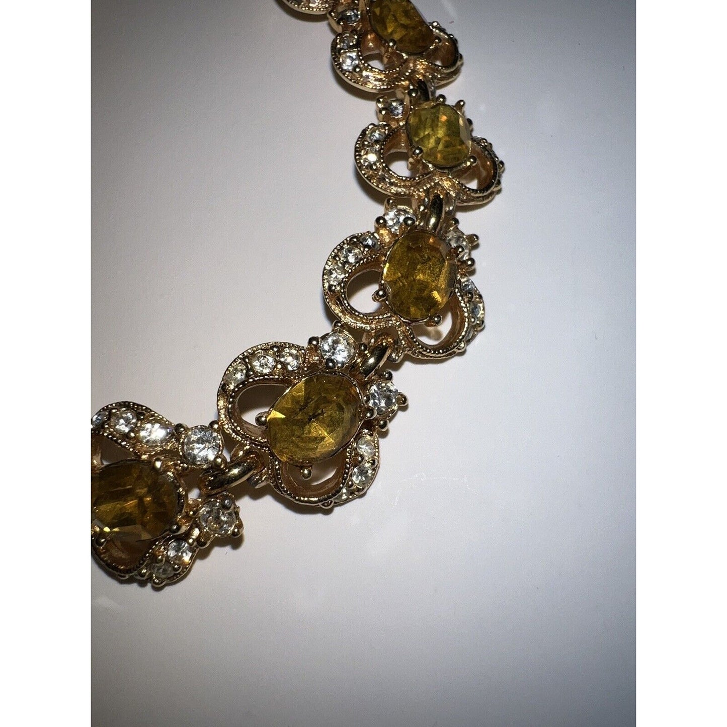 Vintage 40s-60s Bogoff Topaz & Rhinestone Bracelet With Screw On Earrings