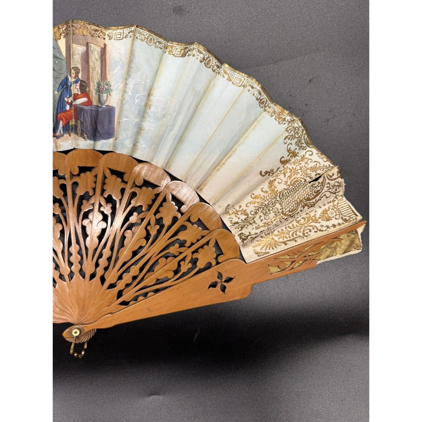 1800s Antique Large Hand Painted Folding Fan