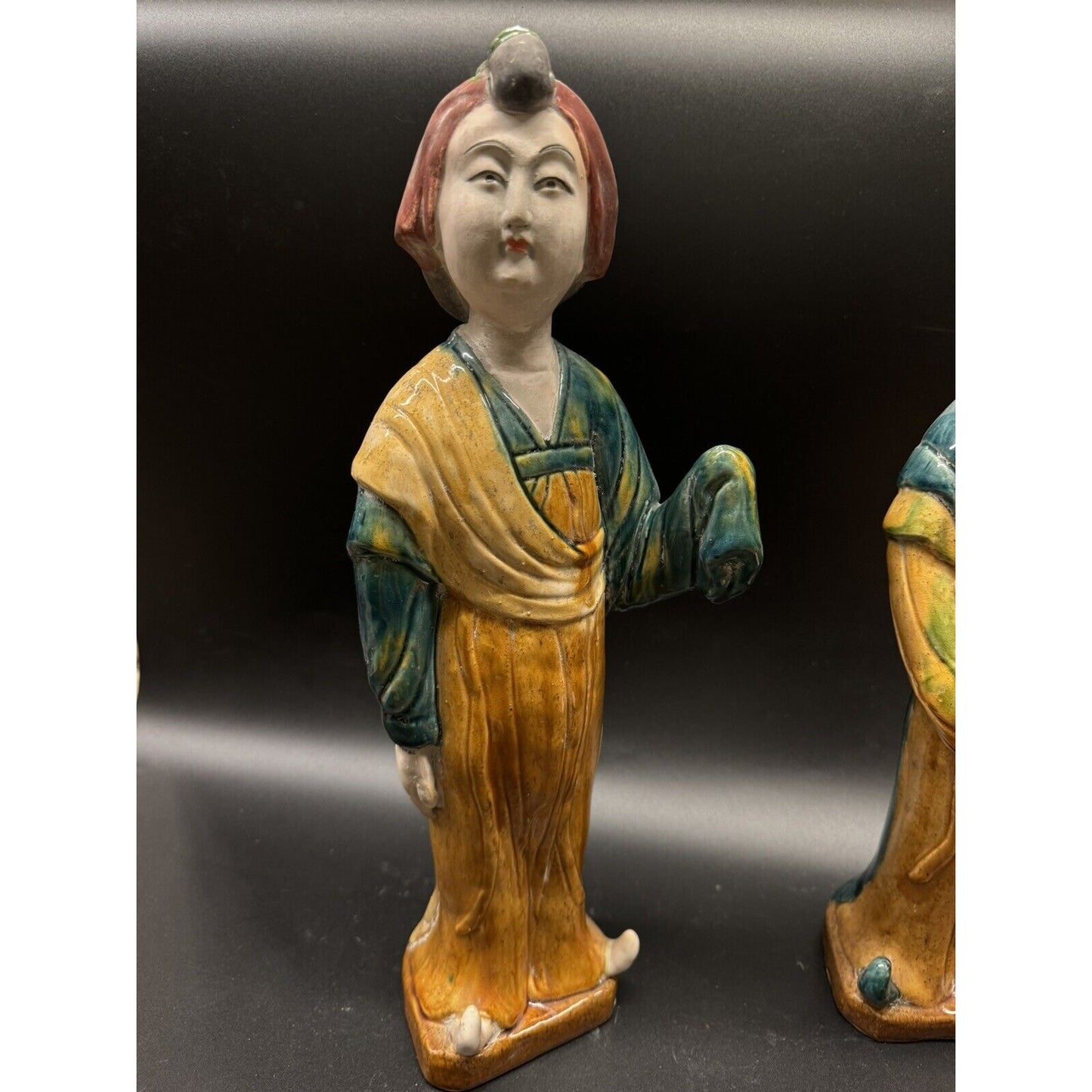 Antique Large Pair Sancai Figurines 19th Century Tang Dynasty Chinese Pottery