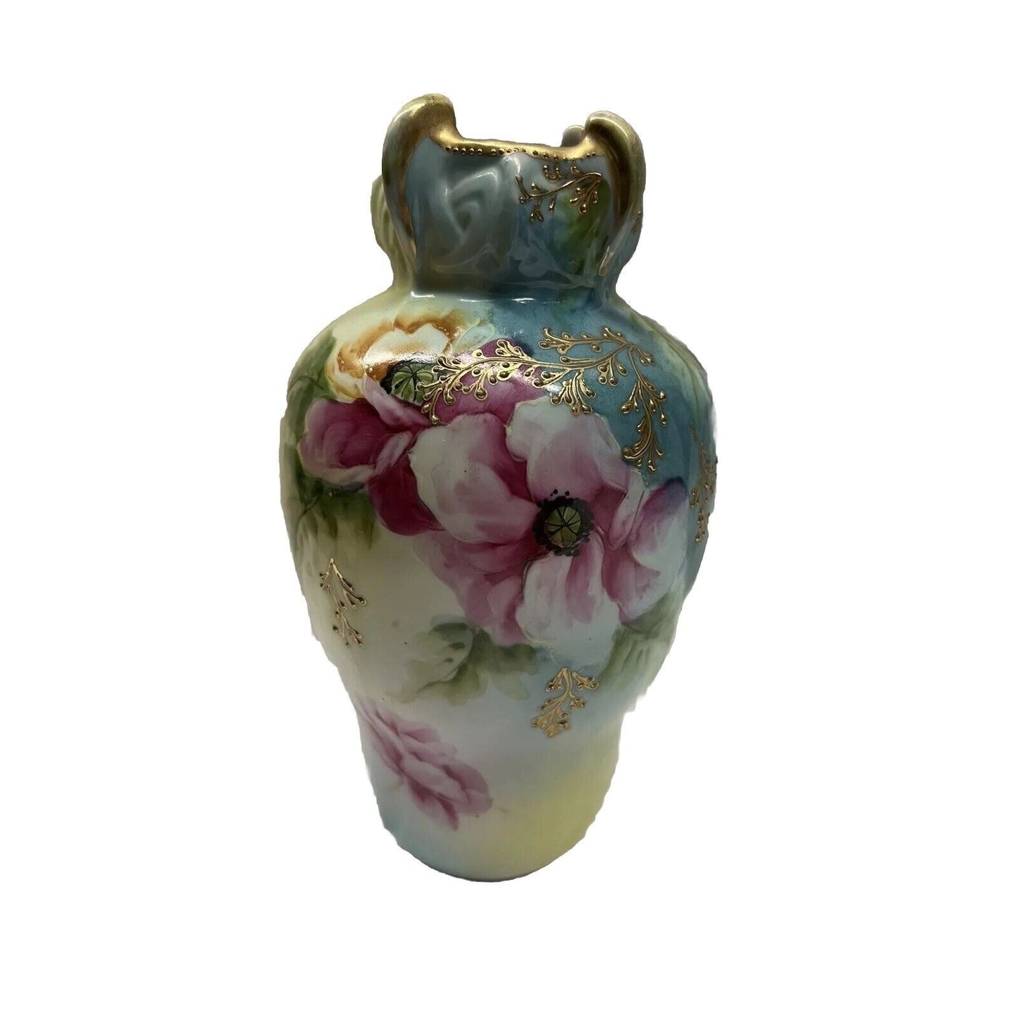 Hand painted 9” Nippon Floral Vase With Gilding