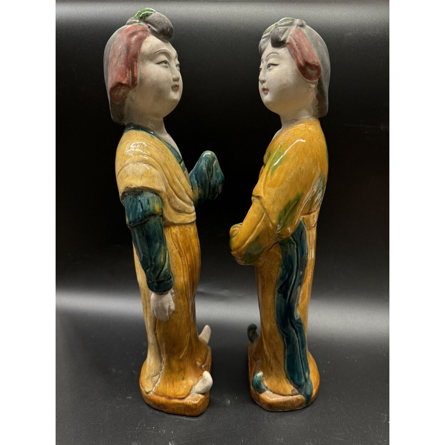 Antique Large Pair Sancai Figurines 19th Century Tang Dynasty Chinese Pottery