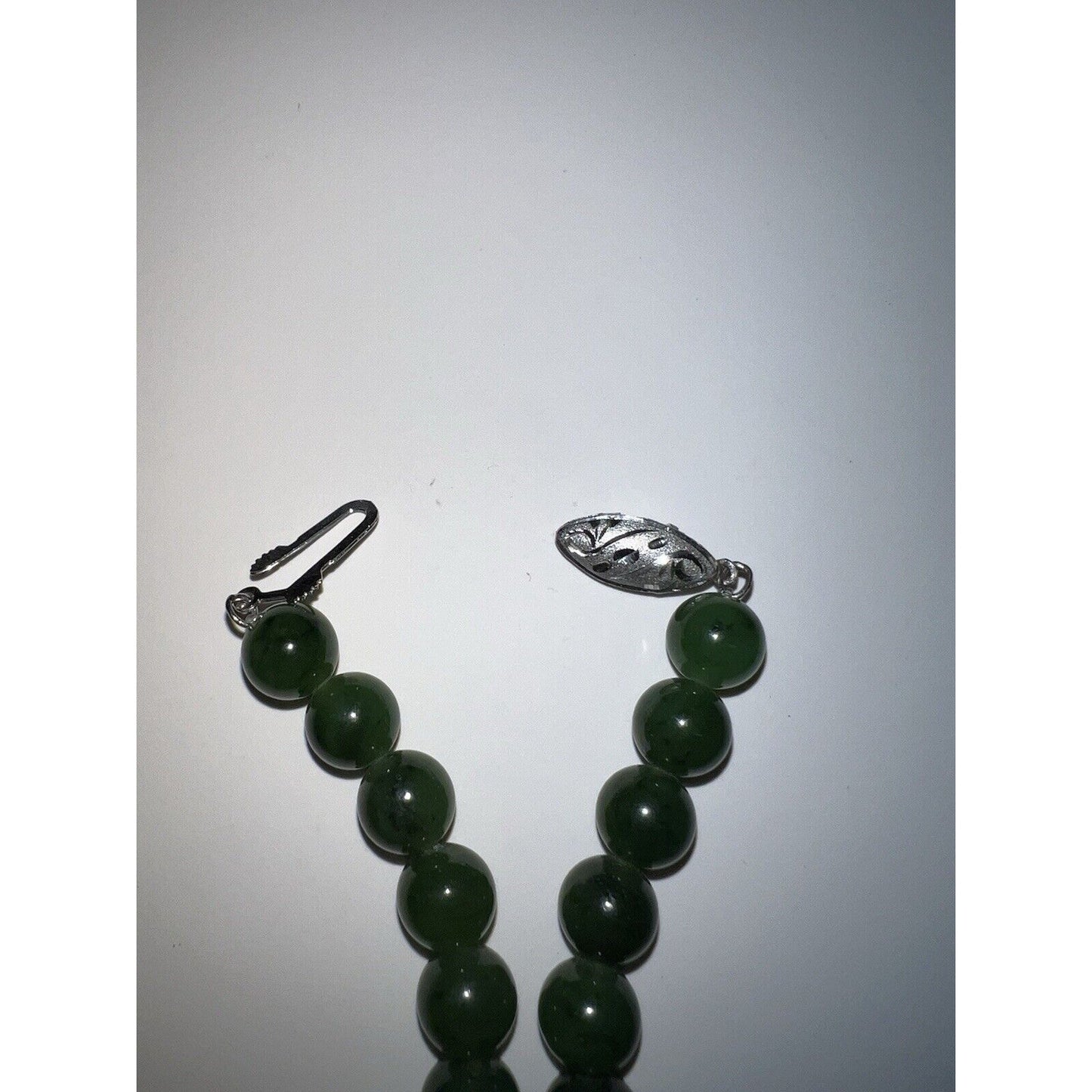 Dark Jade Necklace With Unique Silver Clasp