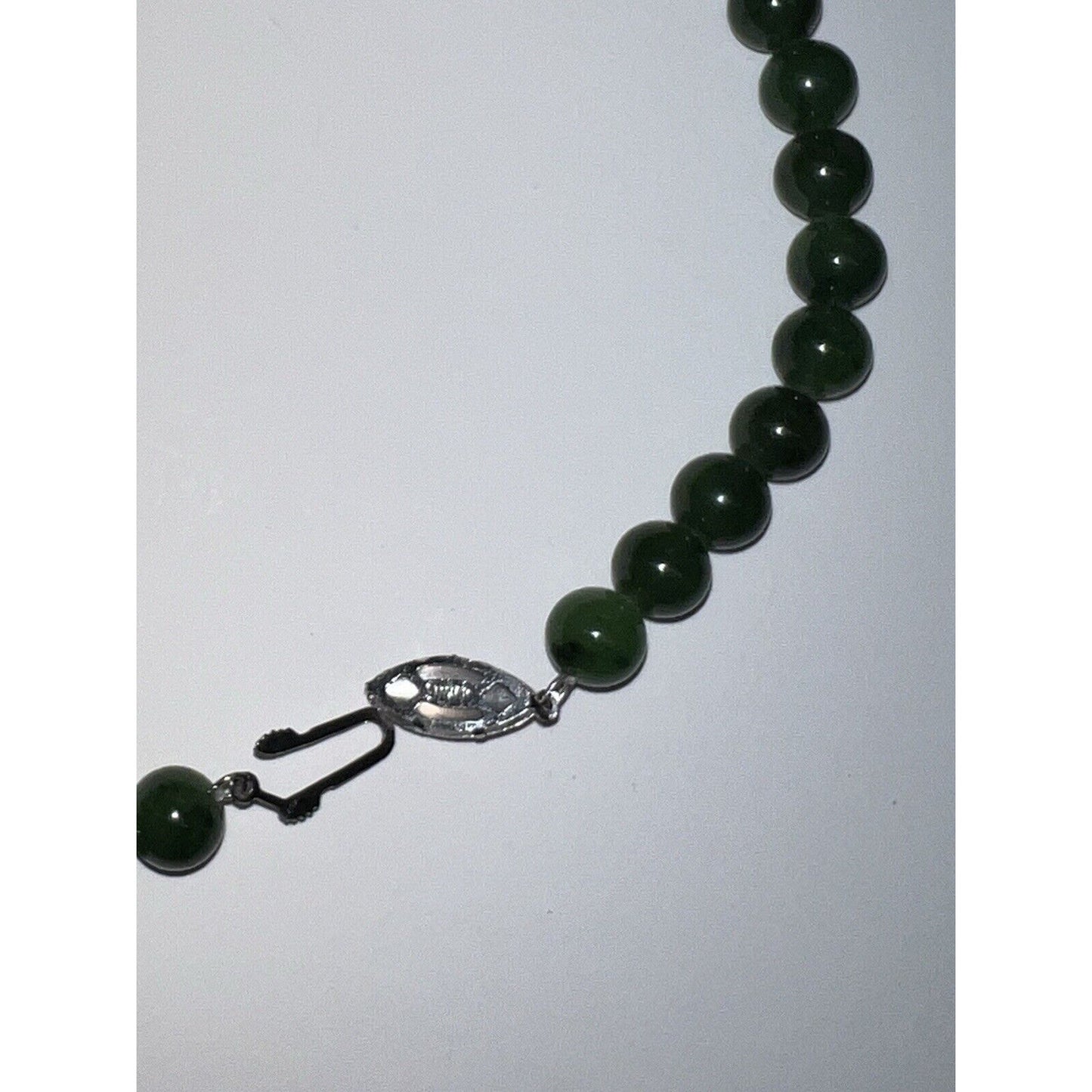 Dark Jade Necklace With Unique Silver Clasp