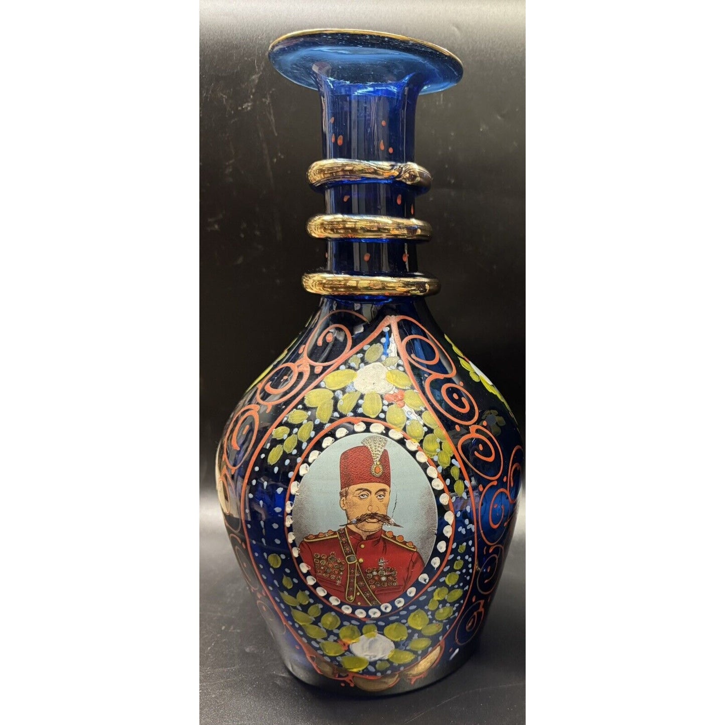 Vintage Persian Cobalt Blue With Gilt Hand Painted Bohemian With Shah Abbasi 13”