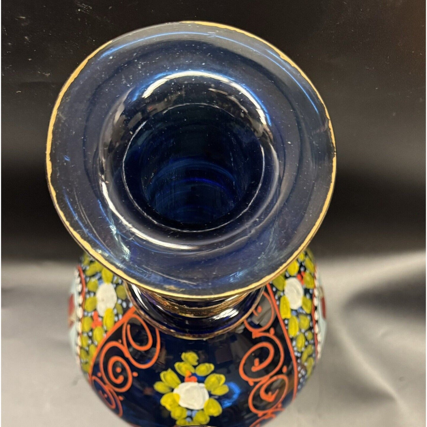 Vintage Persian Cobalt Blue With Gilt Hand Painted Bohemian With Shah Abbasi 13”