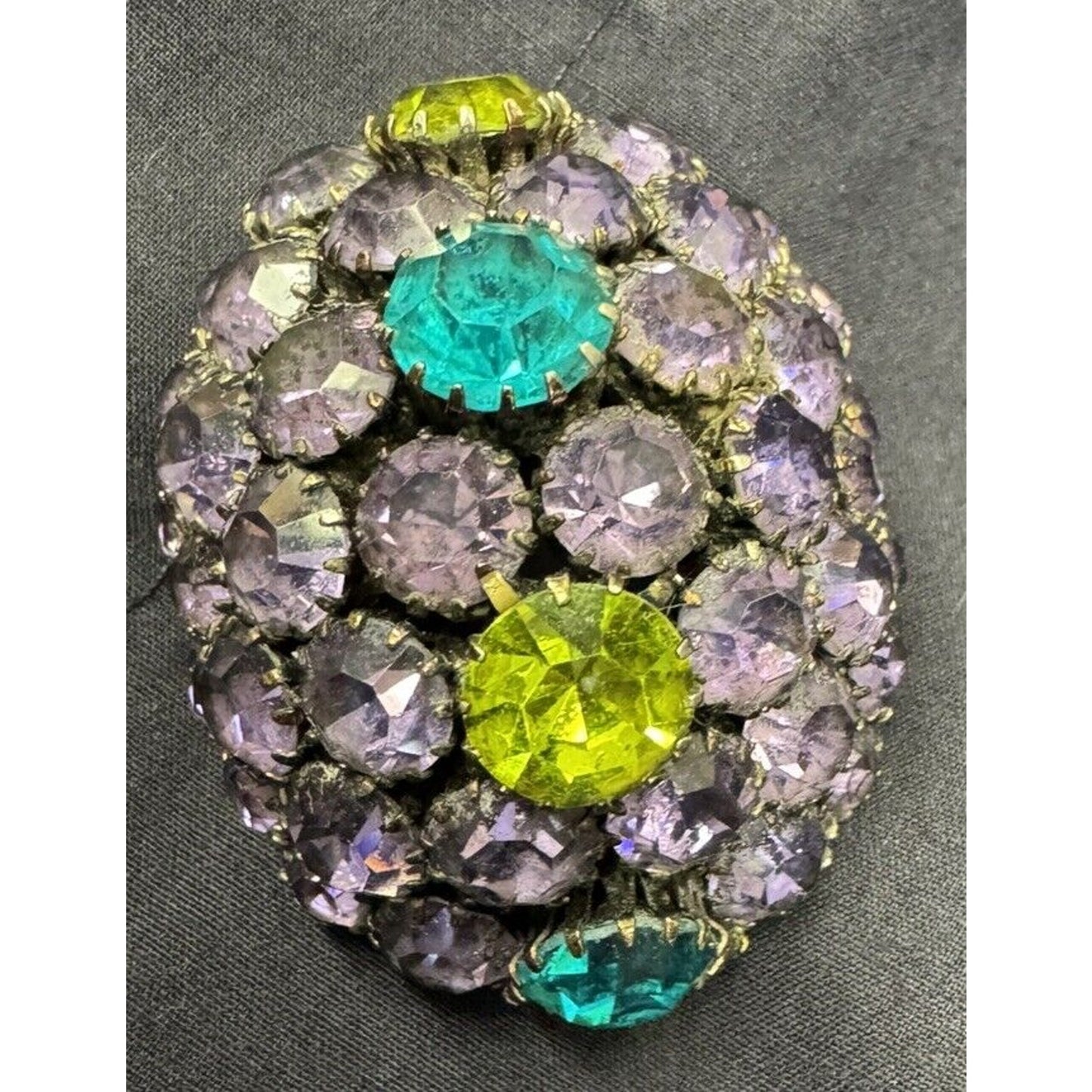 Vintage Oval Dome Purple Rhinestone Brooch