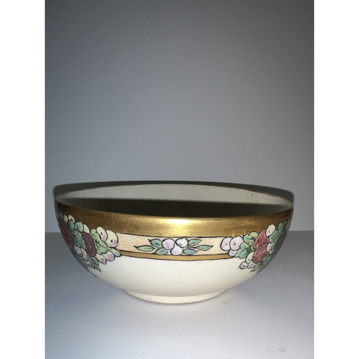 Hand Painted Signed McCann 1927 Art Deco Bowl With Fruit & Gilding