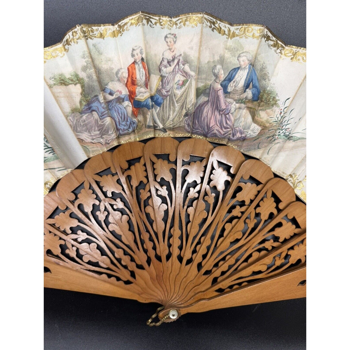 1800s Antique Large Hand Painted Folding Fan