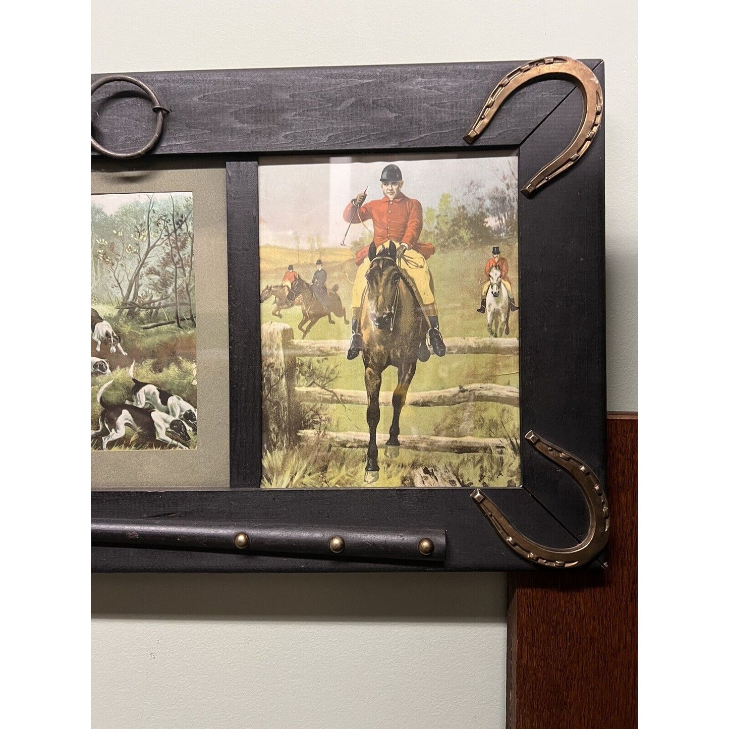 Late 1800s Triptych Litho Print Of Fox Hunting Scenes Unique Frame