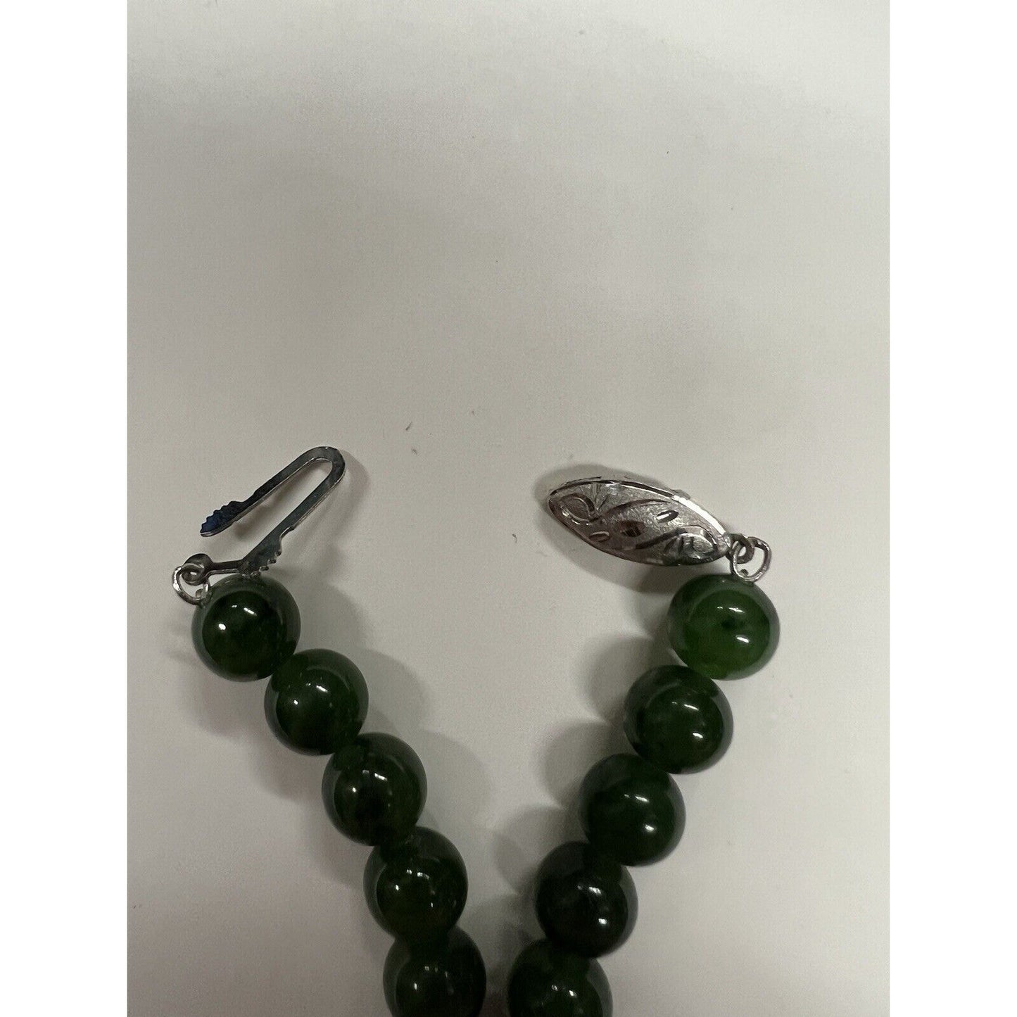 Dark Jade Necklace With Unique Silver Clasp