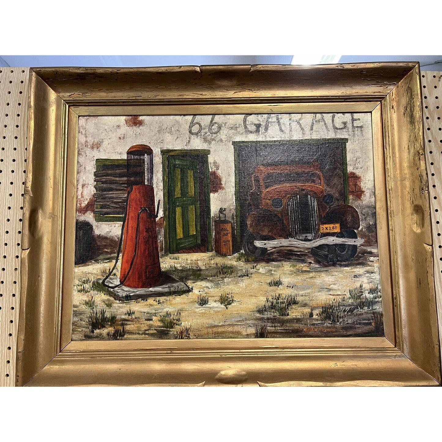 Vintage Oil Painting Of Route 66 Garage By Keith Pringle Signed, Framed