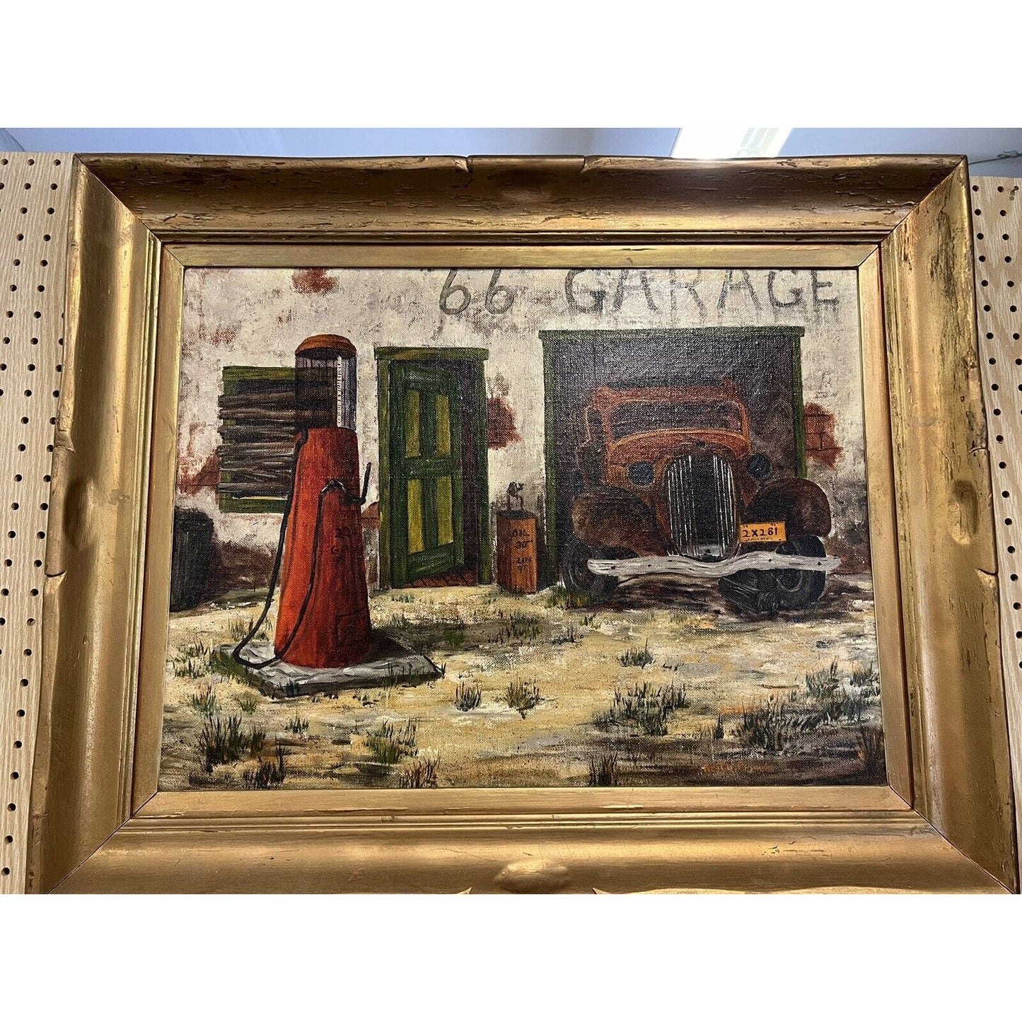 Vintage Oil Painting Of Route 66 Garage By Keith Pringle Signed, Framed