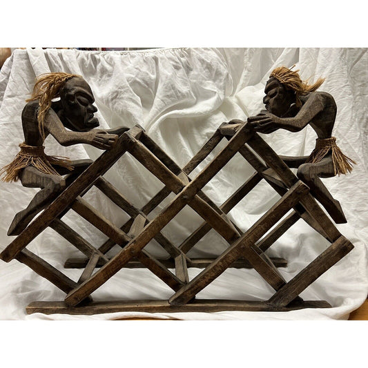 African Folk Art Handmade Wooden Wine Rack