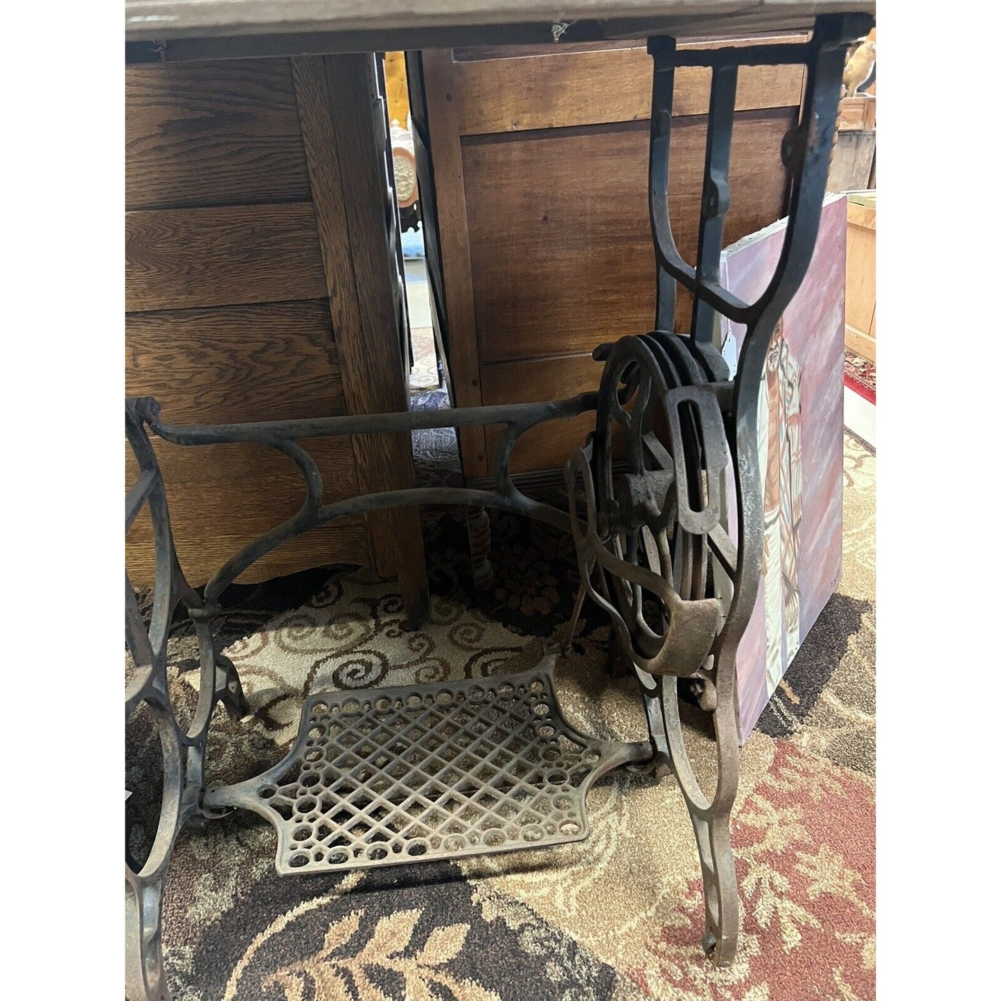 Antique Marble Top Side Table With Sewing Machine Base