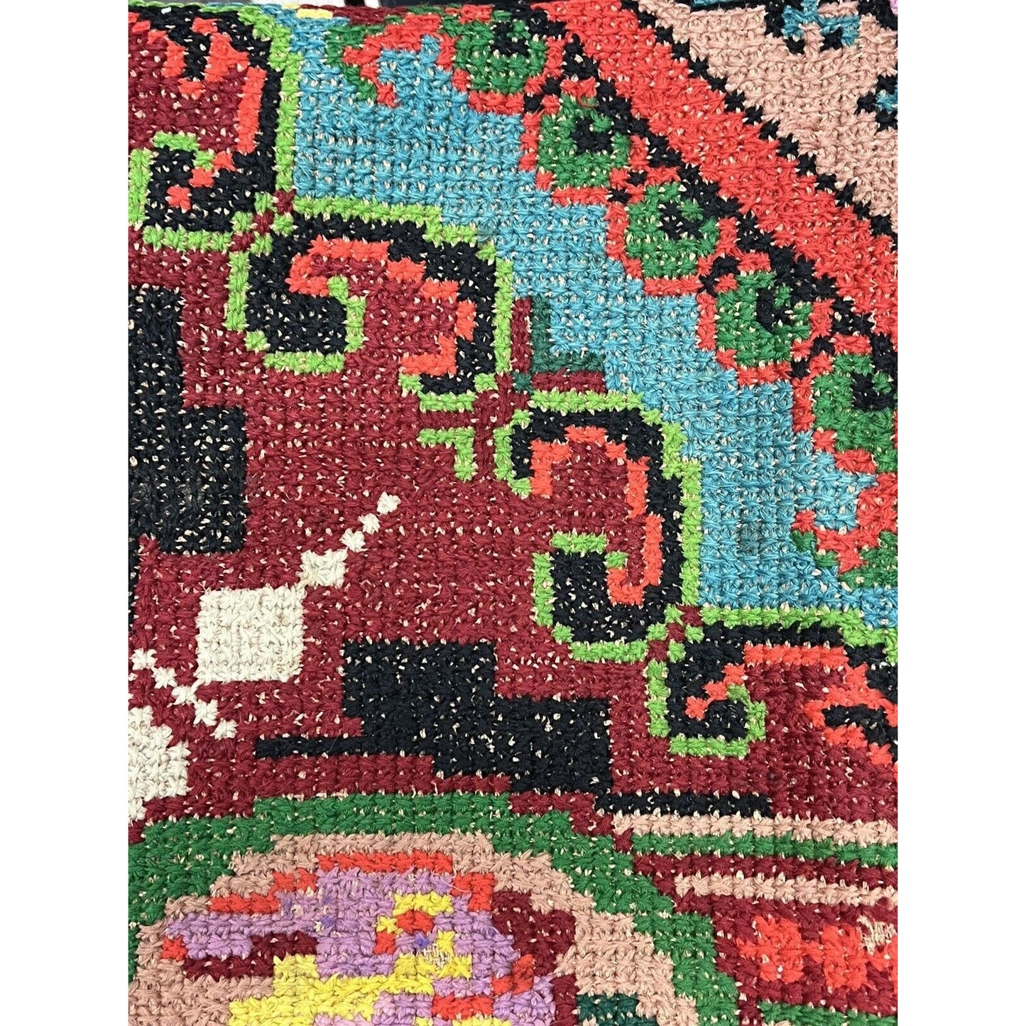 Antique 1920s Hook Folk Art Rug Bright Colors Rare Pattern 75”x69”