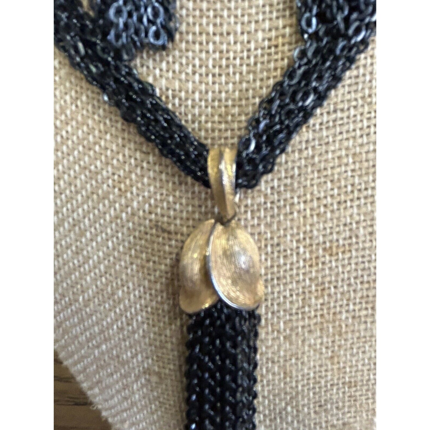 Vintage Necklace & Earring Set Black Chains With Gold Embellishment