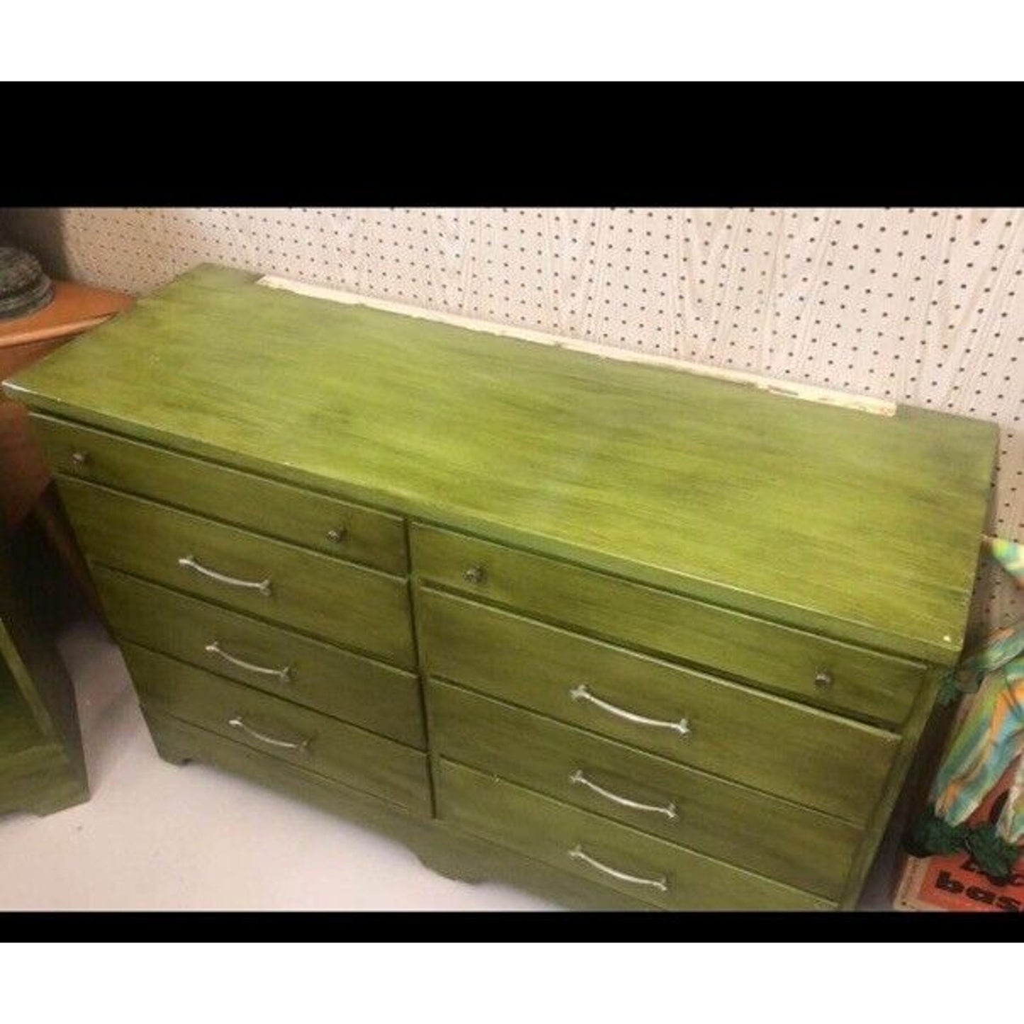 Vintage MCM Green 3 Piece Bedroom Set Dresser, Nightstand, Chest Of Drawers