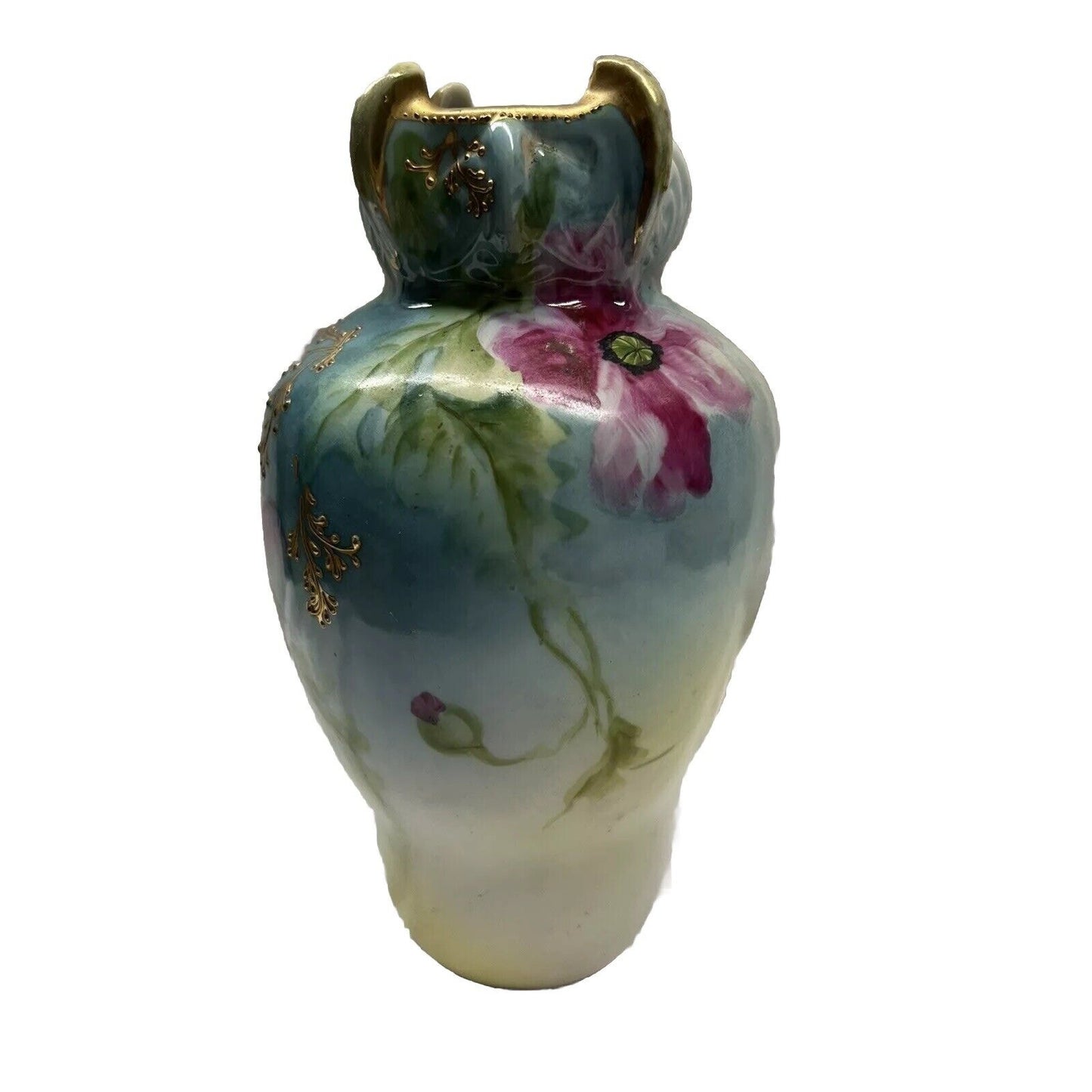 Hand painted 9” Nippon Floral Vase With Gilding