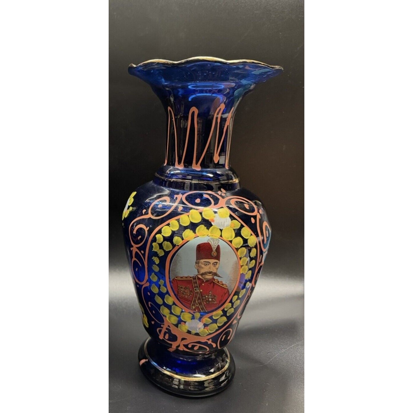 Cobalt Blue With Gilt Vintage Persian Hand Painted Vase Bohemian Style