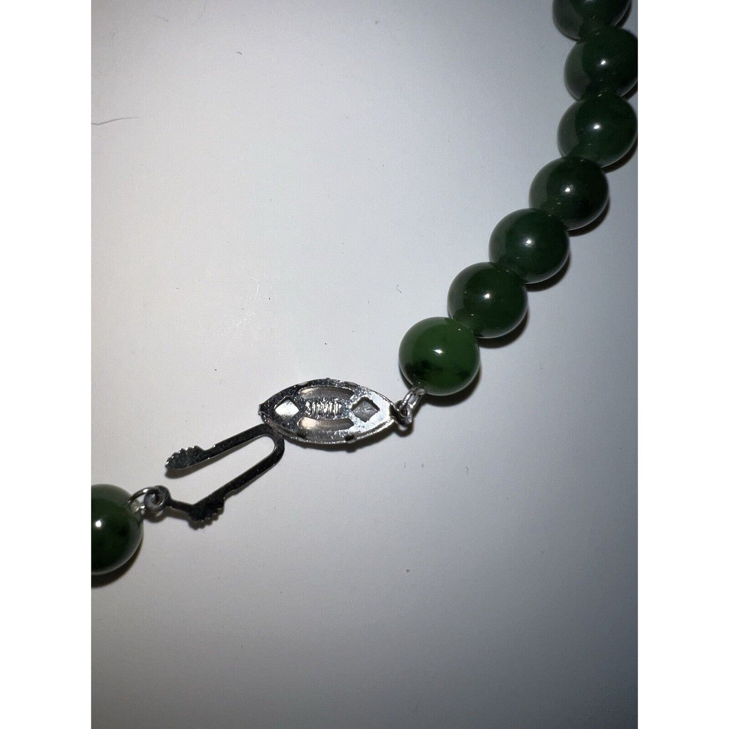 Dark Jade Necklace With Unique Silver Clasp