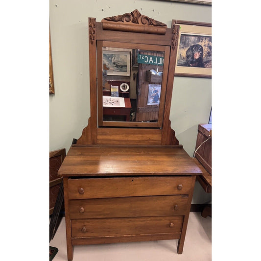 Antique 3 Drawer Dresser With Mirror