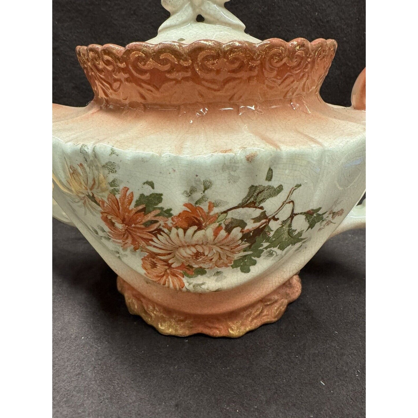 Antique Peach Colored Tea Pot With Lid