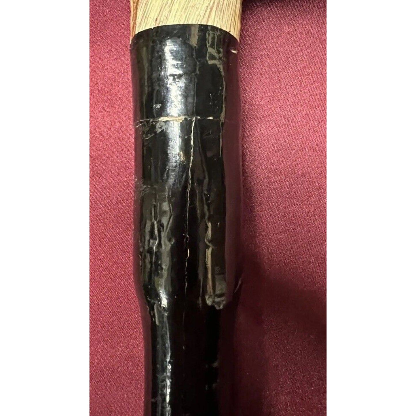 Antique American Folk Art Bamboo Hand Carved, Hand Painted Dog Head Walking Cane