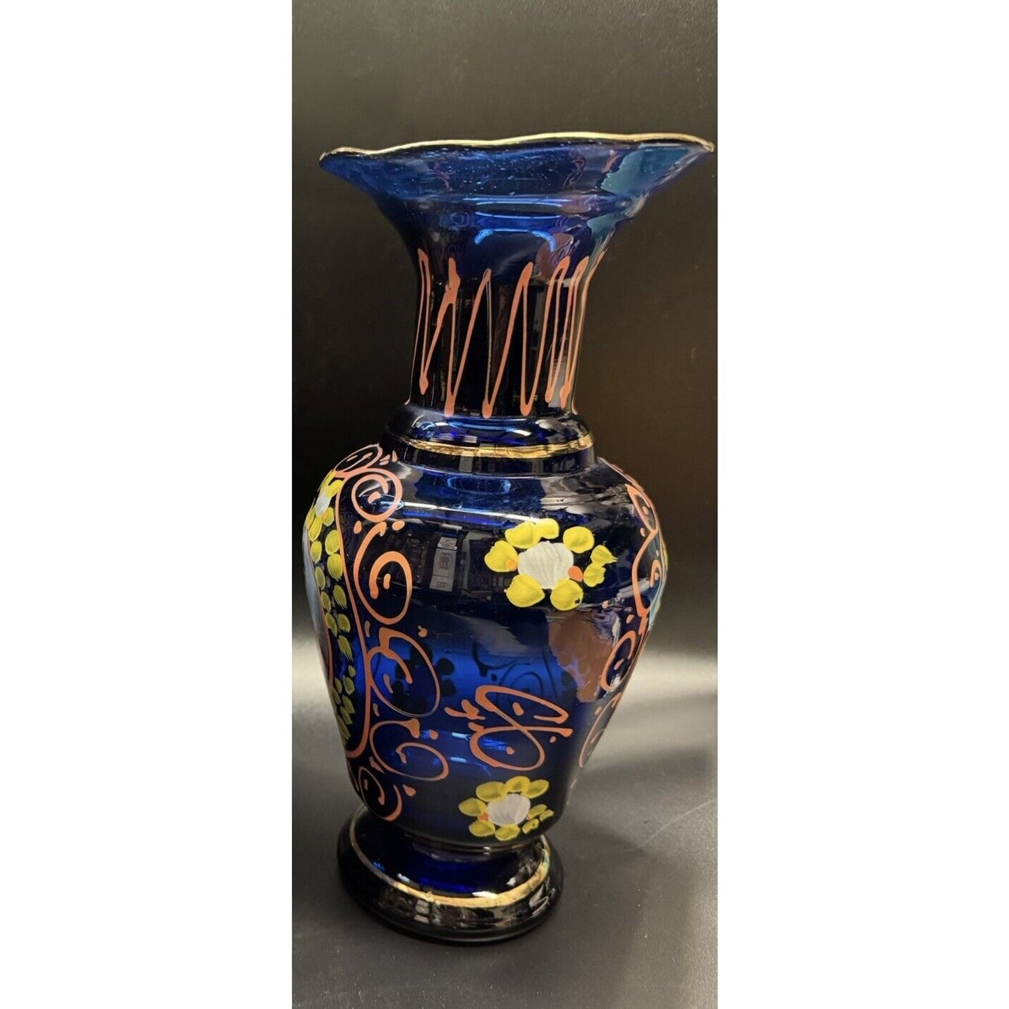 Cobalt Blue With Gilt Vintage Persian Hand Painted Vase Bohemian Style