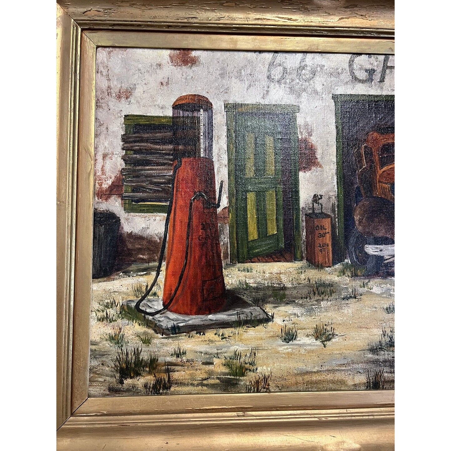 Vintage Oil Painting Of Route 66 Garage By Keith Pringle Signed, Framed