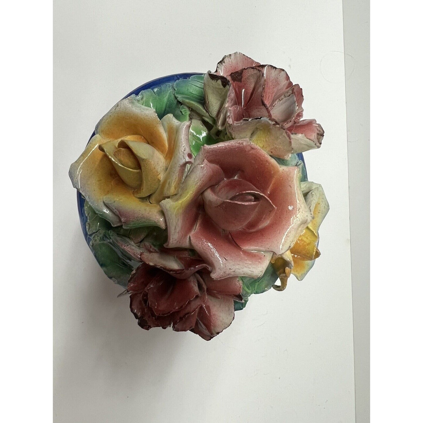 Vintage Porcelain Flowers On Bowl Basket Style