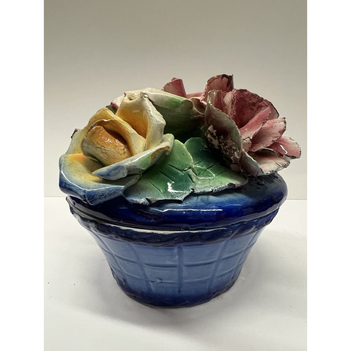 Vintage Porcelain Flowers On Bowl Basket Style