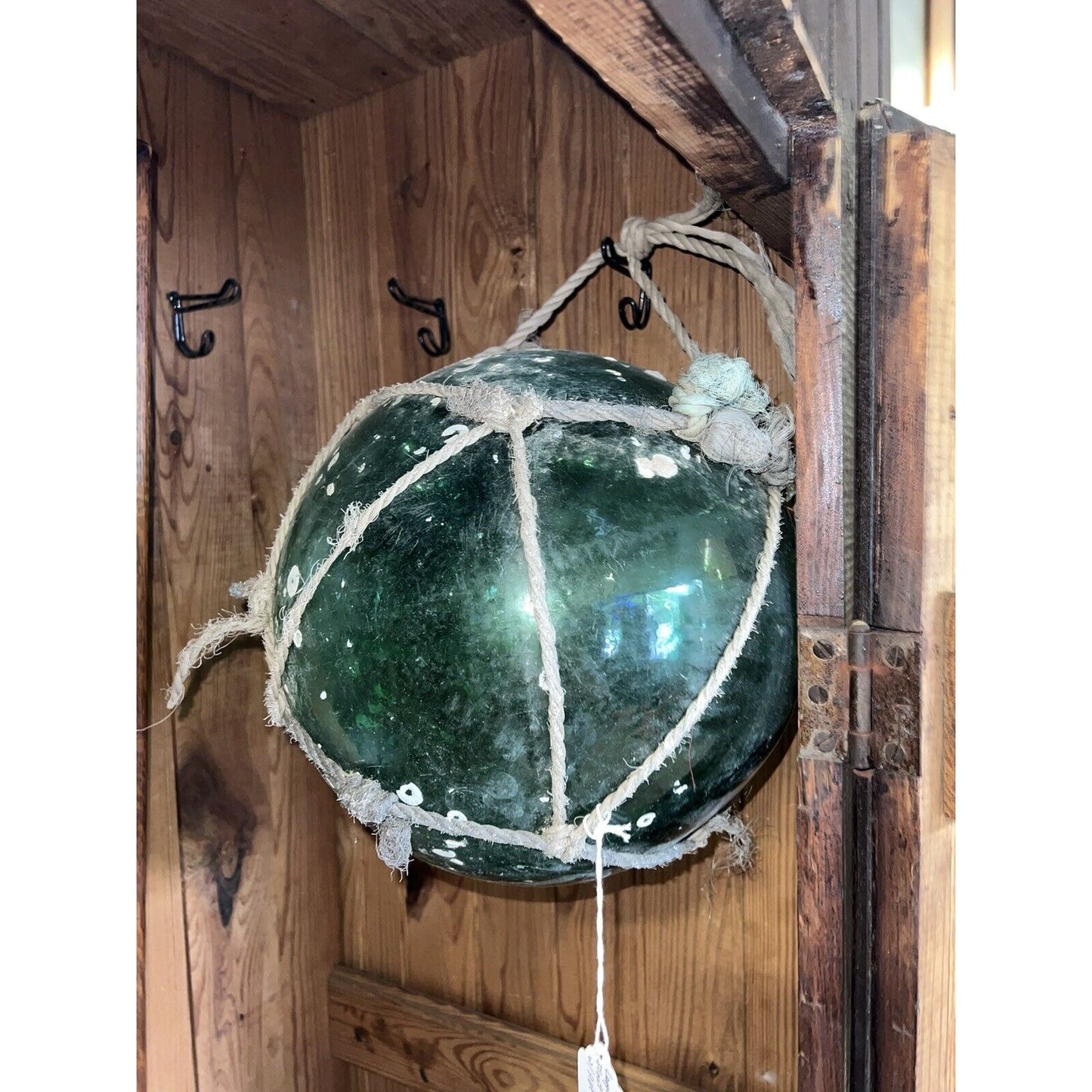 Large Vintage Japanese Glass Fishing Float Buoy Ball With Net