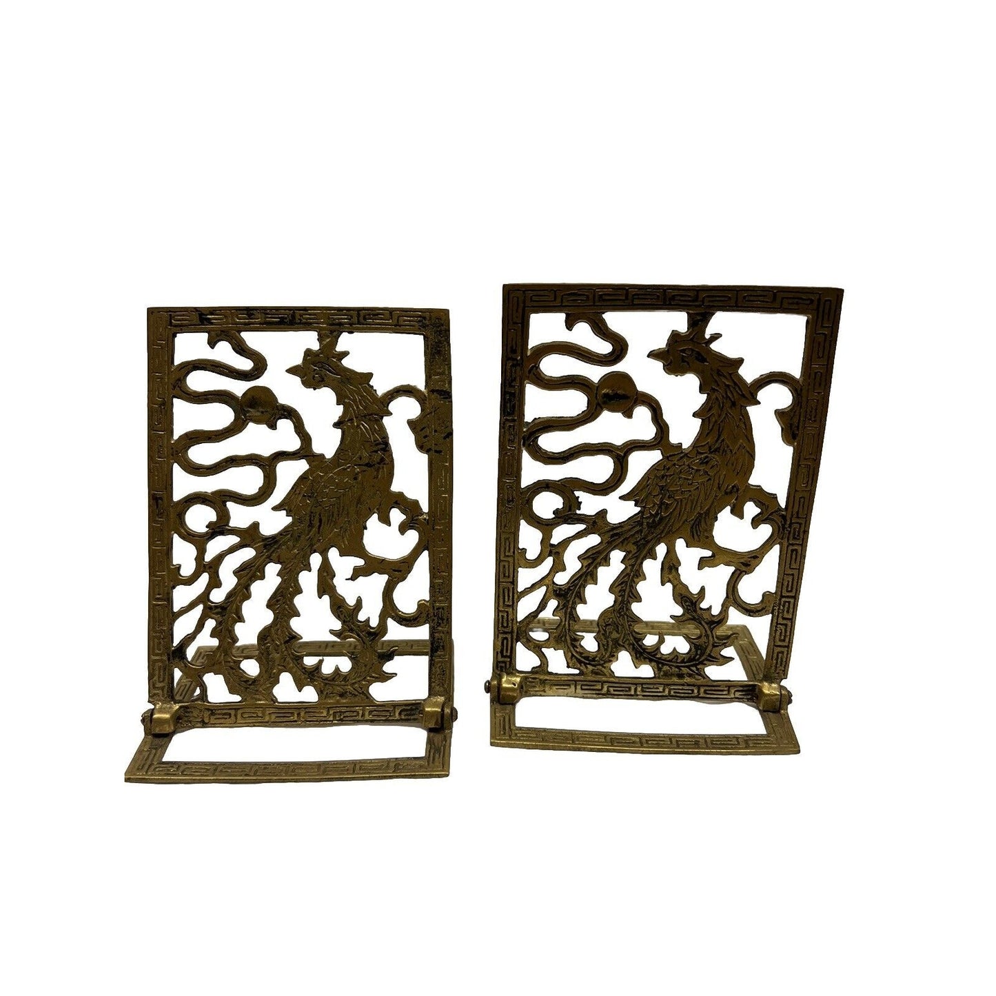 Asian Brass Phoenix Peacock Bookends