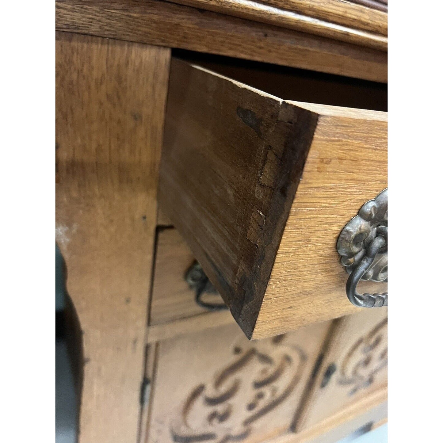 Antique Wash Stand w/2 Drawers, Lower Cabinet And Carved Doors